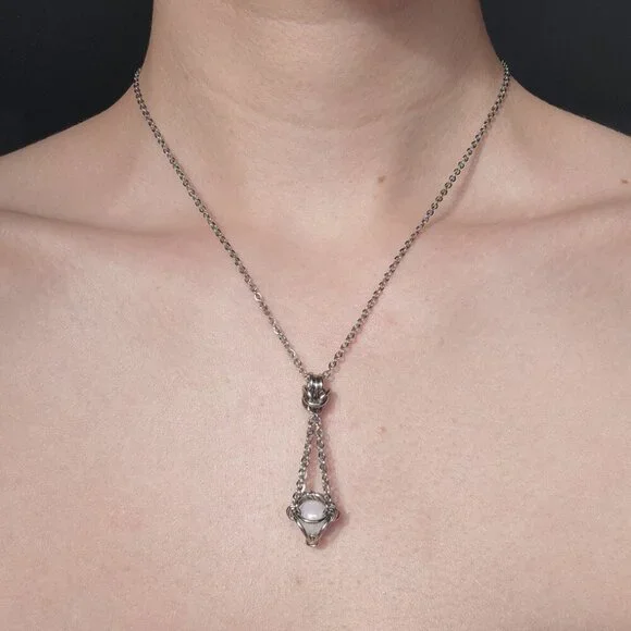 Antique white pearl and silver basket necklace with a small silver chain - Picture 7 of 7